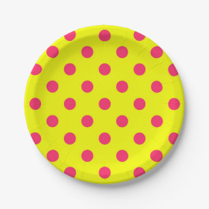 Prato De Papel Desenho de padrão de bolinhas rosa em amarelo