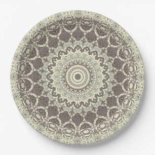 Prato De Papel Desenho de padrão de mandala bege e castanho