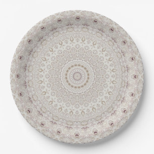 Prato De Papel Desenho de Padrão Mandala Bege e Taupe