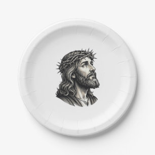 Prato De Papel Desenho de retrato de coroa de espinhos de gravura