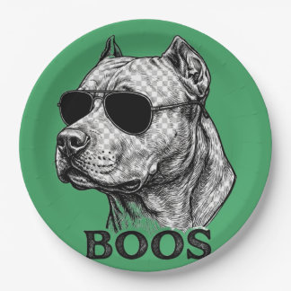Prato De Papel Desenho de tatuagem de Pitbull com óculos de sol B