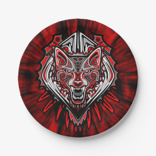 Prato De Papel Desenho de Totem Tribal Haida de Lobo