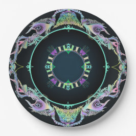 Prato De Papel Desenho do Oceano em Neon em preto