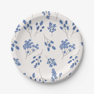 Prato De Papel Desenho floral azul delicado