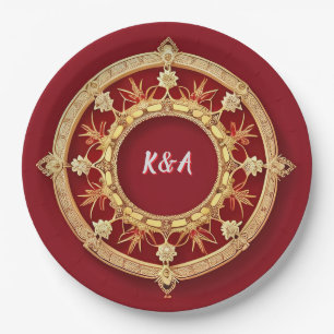 Prato De Papel Desenho Floral Circular Dourado Ornamentado