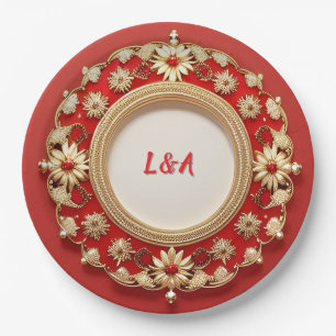 Prato De Papel Desenho Floral Circular Dourado Ornamentado