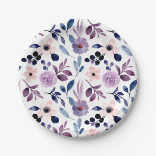 Prato De Papel Desenho Floral Delicado com Folhas de Lavanda Azul