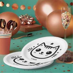 Prato De Papel Desenho Infantil Preto e Branco Minimalista