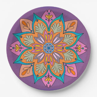 Prato De Papel Desenho Mandala Decorativo                        