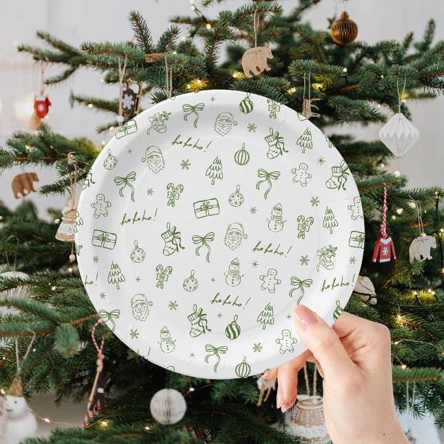 Prato De Papel Desenho Verde Caprichoso à Mão (Criador carregado)