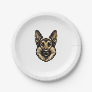 Prato De Papel Desenho Vetorial de Cão Pastor com Gravura Antiga_