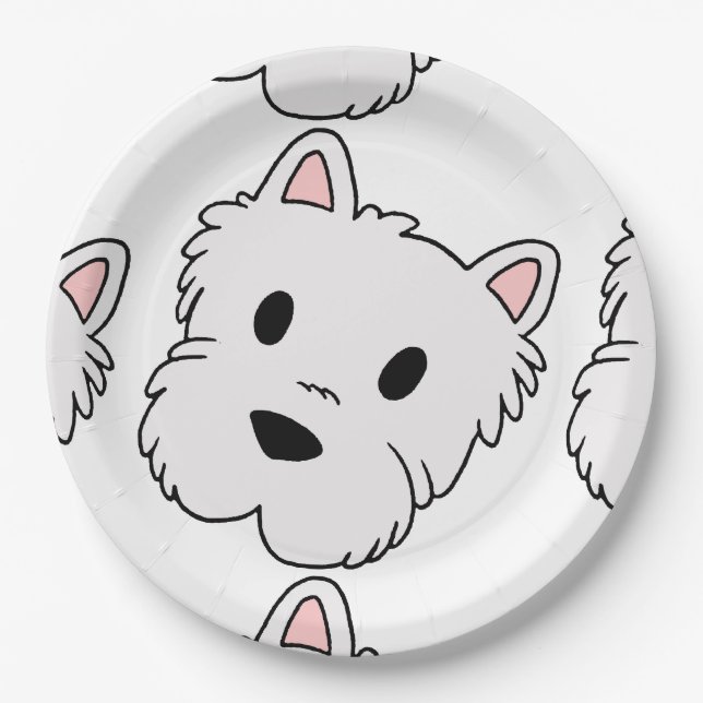 Prato De Papel desenhos animados head.png do westie (Frente)