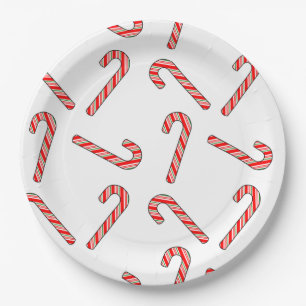 Prato De Papel Desenhos De Candy Cane Em Branco Verde Vermelho