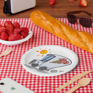 Prato De Papel Deserto De Verão De Caminhão De Sorvete De Cartogr