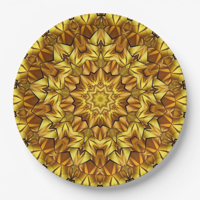 Prato De Papel Design abstrato antigo do ouro Mandala - 63495 (Frente)