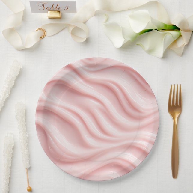 Prato De Papel Design Abstrato Creme Rosa (Casamento)