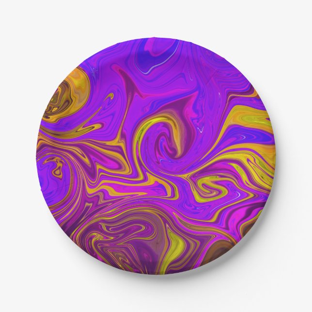 Prato De Papel Design Abstrato Neon Purple Amarelo Cor-de-Rosa (Frente)