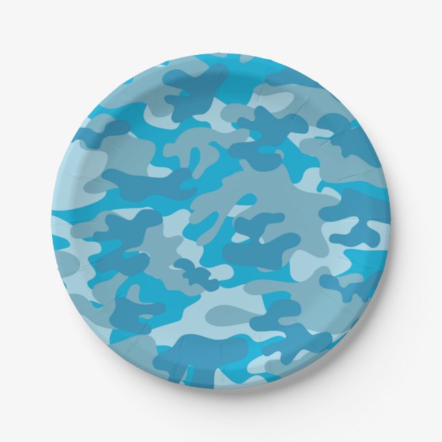Prato De Papel Design azul e cinzento de Camo (Frente)