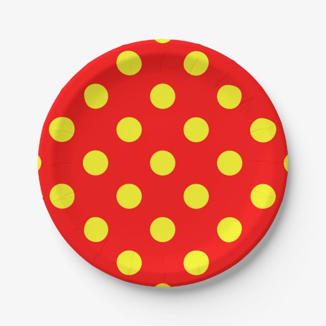 Prato De Papel Design Bolinhas Amarelo-Vermelho (Frente)