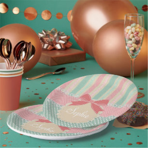 Prato De Papel Design Cute Pastel de Bolinhas e Listras