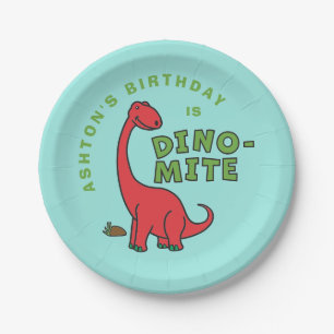 Prato De Papel Design de aniversário personalizado do Bonito Dino