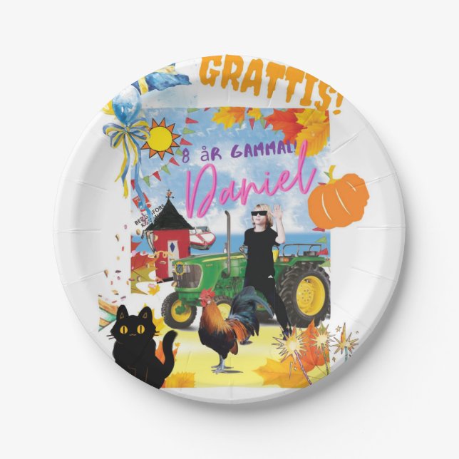 Prato De Papel Design de aniversário personalizado personalizável (Frente)