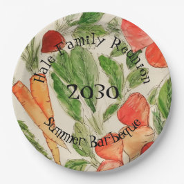 Prato De Papel design de arte em aquarela de legumes de verão