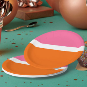 Prato De Papel Design de Bloco de Cor Laranja Branco Cor Simples