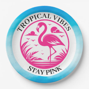 Prato De Papel Design de Círculo de Verão Flamingo Rosa-68730