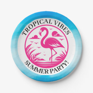 Prato De Papel Design de Círculo de Verão Flamingo Rosa-68730