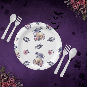 Prato De Papel Design de Cofin e Raven com Aquarela Gótica