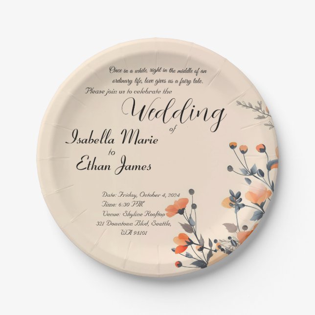 Prato De Papel Design de convite romântico floral suave (Frente)