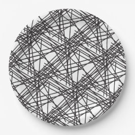 Prato De Papel Design de Efeito de Malha em Linha Preta