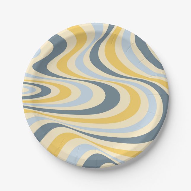 Prato De Papel Design de espiral abstrato amarelo e azul (Frente)