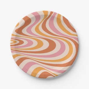 Prato De Papel Design de espiral de abstrato cor-de-rosa e laranj