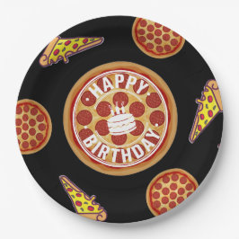 Prato De Papel Design de Feliz Aniversário com Pizza Inteira