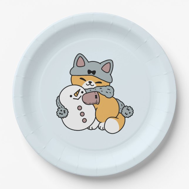 Prato De Papel Design de Feriado de Inverno de Gato Muito Diverti (Frente)