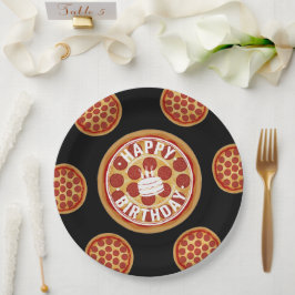 Prato De Papel Design de festa de aniversário com pizza inteira f