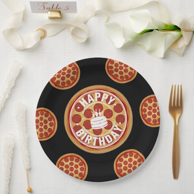 Prato De Papel Design de festa de aniversário com pizza inteira f (Casamento)