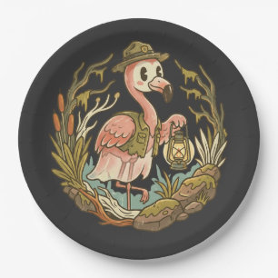 Prato De Papel Design de Flamingo Pantanoso Assustador Vintage