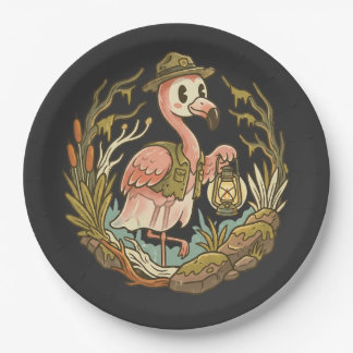 Prato De Papel Design de Flamingo Pantanoso Assustador Vintage