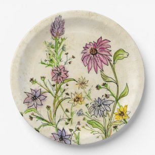 Prato De Papel Design de flores selvagens selvagens numa placa de