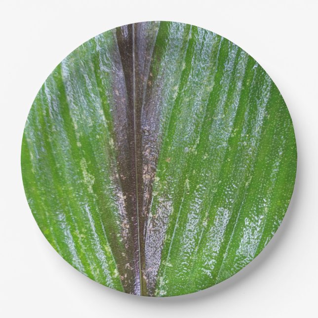 Prato De Papel Design de Folha Verde Preta e Turmérica - Redonda  (Frente)