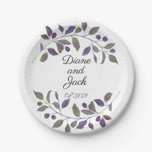 Prato De Papel Design de Leaf de Casamento Roxo