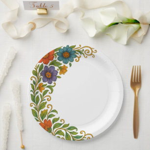 Prato De Papel Design de Margem de Canto Floral Colorida Vibrante