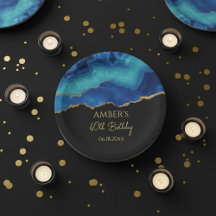 Design de Mármore Abstrato Azul Dourado Elegante