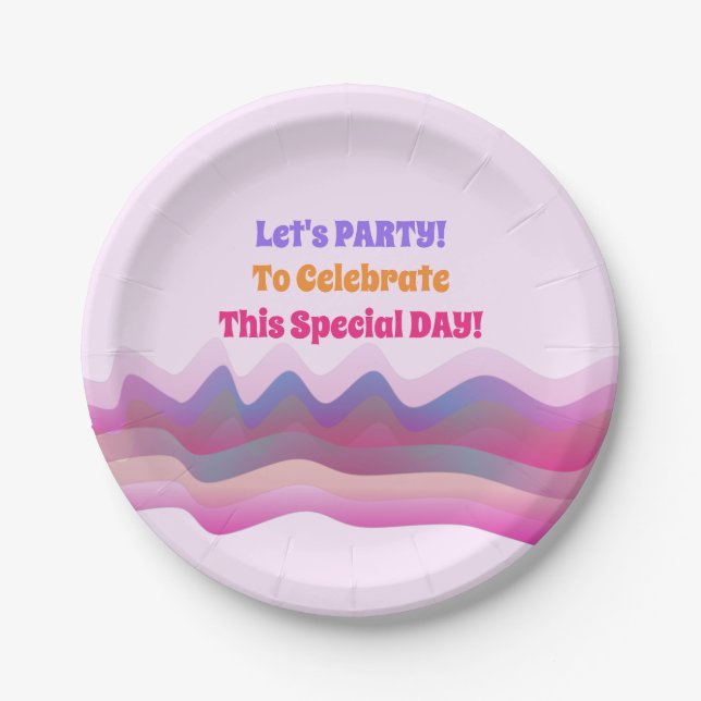 Prato De Papel Design de Onda de Placa de Papel Rosa Personalizad (Frente)