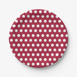 Prato De Papel Design de padrão de bolinhas brancas em vermelho-b