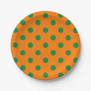 Prato De Papel Design de Padrão de Bolinhas de Verde em Laranja