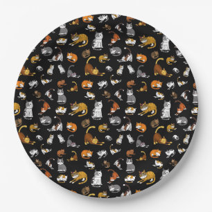Prato De Papel design de padrão de gato giro preto para amantes d